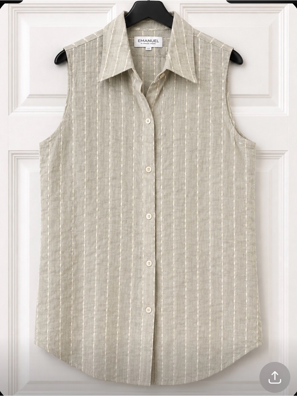 Emanuel Ungaro Sleeveless Button-Down Top in Light Taupe Stripe